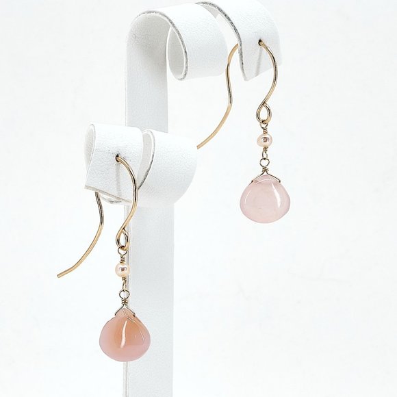 Pink Chalcedony & Pearl Earrings, 14K Gold Filled Gemstone Earrings - Picture 4 of 13